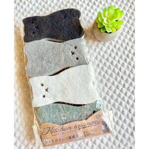 New Cat Shaped Kitchen Dish Bathroom Scrubber Cleaning Sponges Set of 4